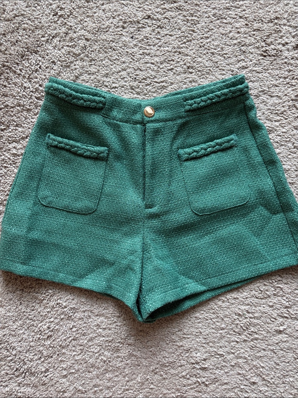 High-Waist Green Women's Tweed Shorts